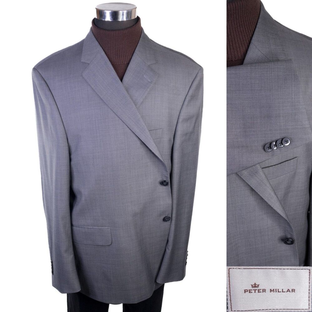 PETER MILLAR Blazer Sport Coat Sz 52R Pure Virgin Wool Gray 2-Button Jacket